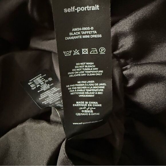 NWT Self-Portrait Black Taffeta Diamante Mini Dress with Lace Trim Size 10 - Picture 3 of 15
